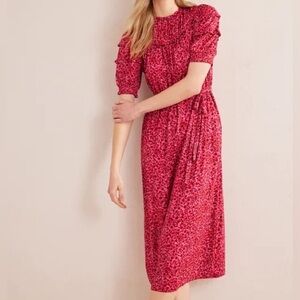 Boden Yoke Detail Jersey Midi Dress in Gin Fizz Abstract Vine